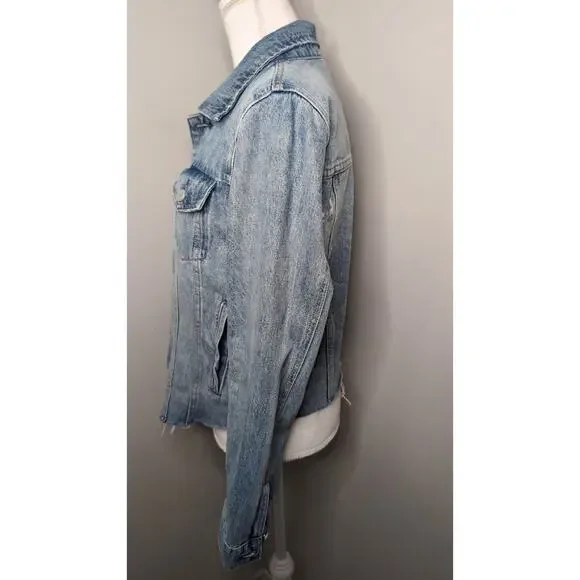 Blank NYC Denim Jacket Medium Light Wash Distressed Trucker Y2K Casual - Picture 3 of 10